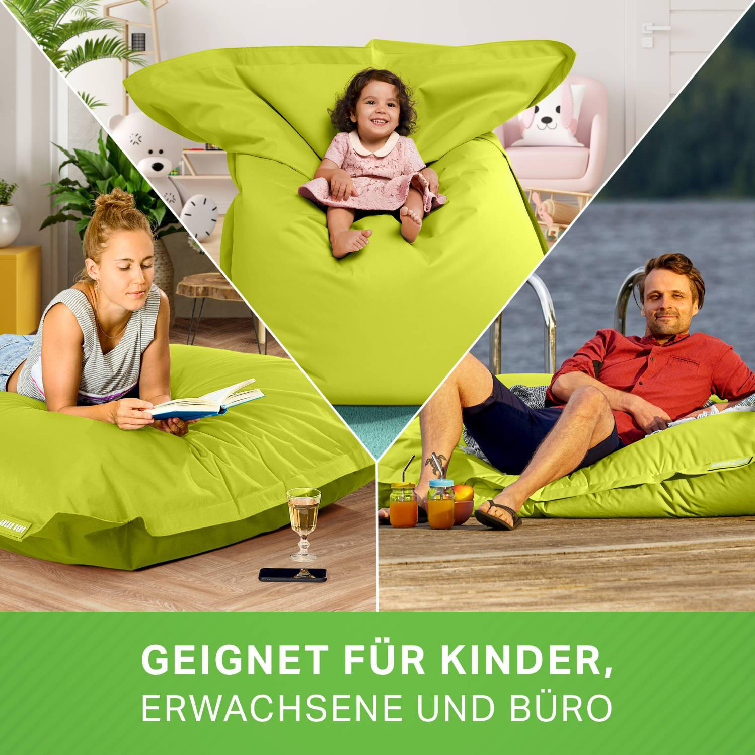 Thumbnail - Green Bean Sitzsack, Hellgrün, Textil, Füllung: Styroporkugeln, Rechteckig, 120x25x160 cm, Hergestellt in Deutschland, G...