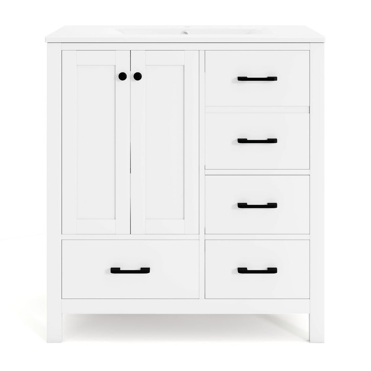 WASCHTISCHKOMBI 76/46/82 cm Weiß mit 4 Schubladen, ohne Wasserhahn - Schwarz/Weiß, Holz/Holzwerkstoff (46/82/76cm) - Oxeza