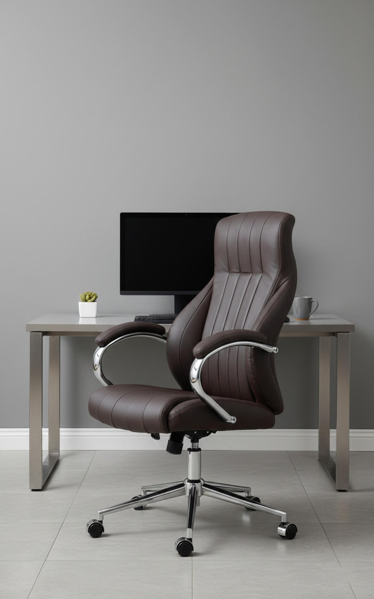 BÜROSTUHL Valyx Echtleder braun - Chromfarben/Braun, Leder/Metall (73/130/76cm) - TPFLiving