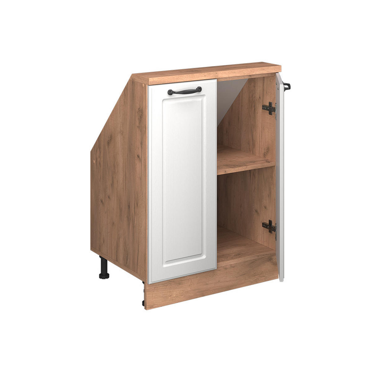 KUCHYŇSKÁ SKŘÍŇKA POD ŠIKMOU STŘECHU R-Line Bílý venkovský dům/zlatý dub - bílá/medově dubová, kompozitní dřevo (60/81.6/46cm) - Vicco