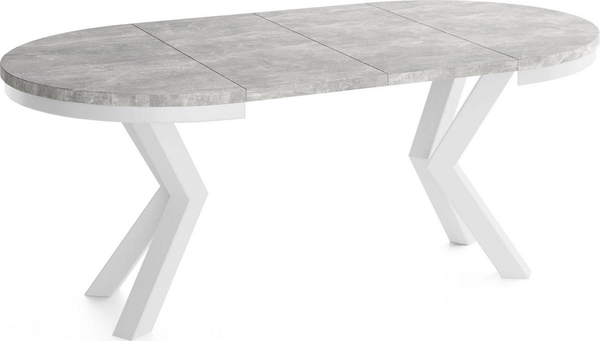 ESSTISCH Clara Weiß runder ausziehbarer, Grauer Beton 100-180/100/76 cm - Hellgrau/Weiß, Holzwerkstoff/Metall (100/100/76cm) - WFL GROUP