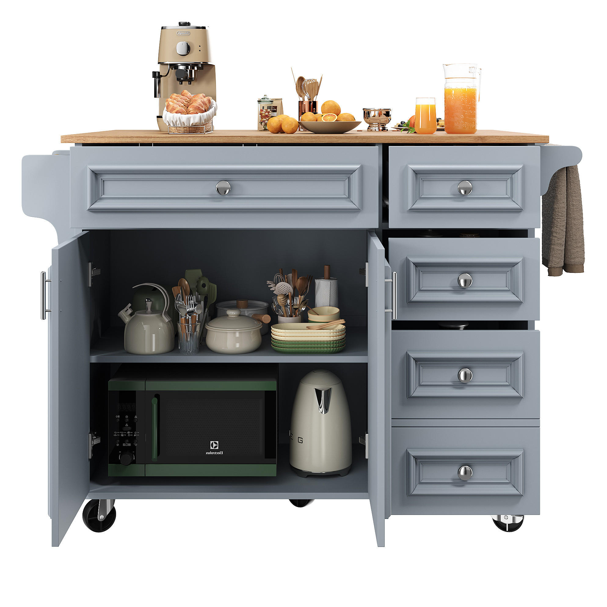 KÜCHENINSEL 110/45-75/92 cm aus MDF mit klappbarer Tischplatte Babyblau - Blau, Holzwerkstoff (110/92/75cm) - Modenvie