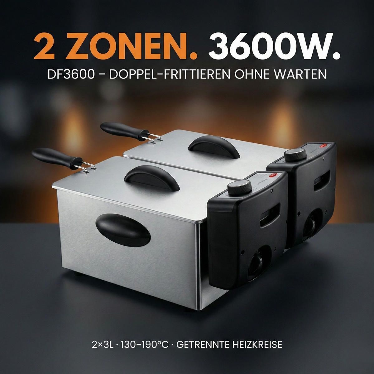 DF3600 Doppel Fritteuse mit Öl 2x 3L - Edelstahlfarben, Metall (41.5/27.2/44cm) - Sommertal