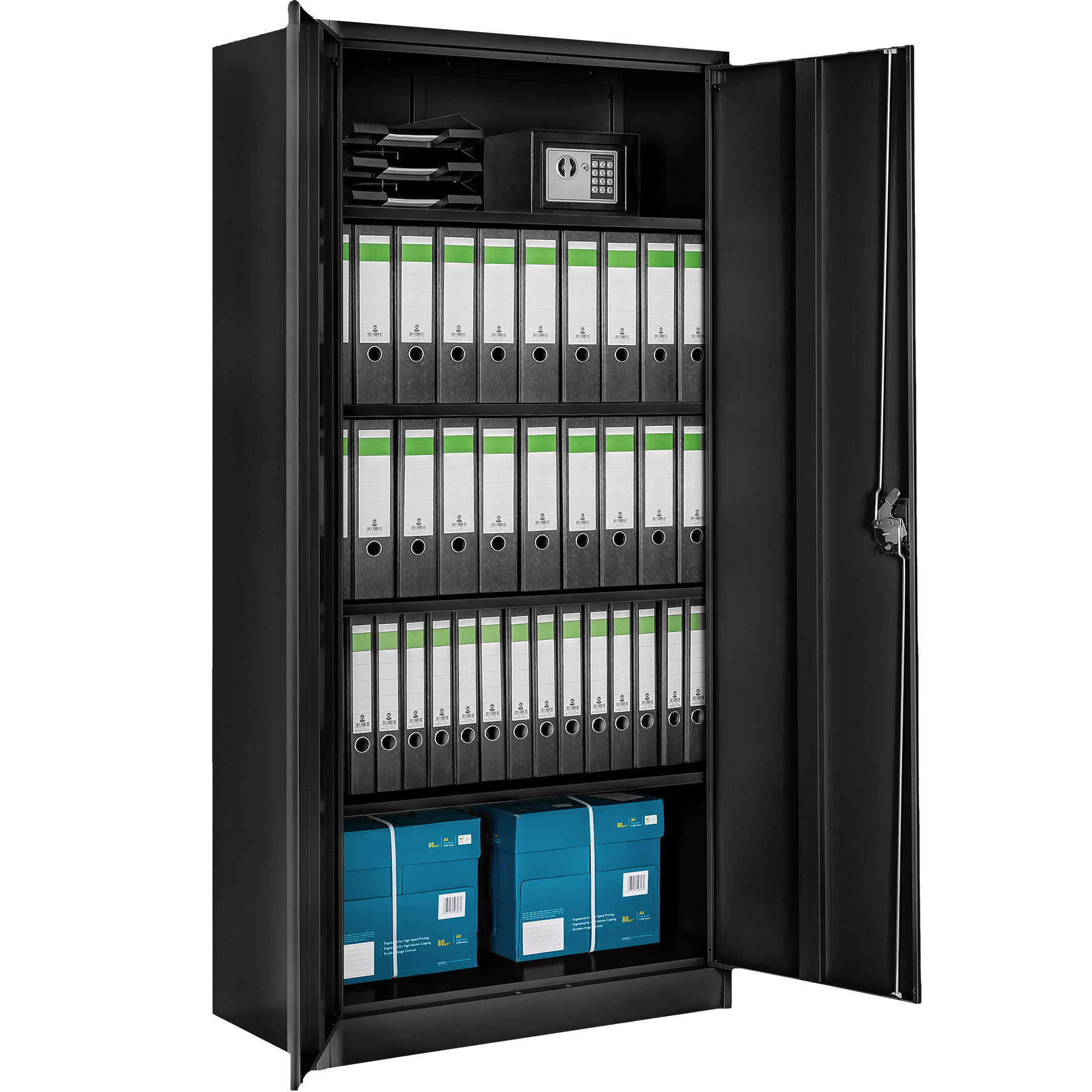 AKTENSCHRANK ,180 x 90 x 40 cm,schwarz - Schwarz, Metall (40/180/90cm) - tectake