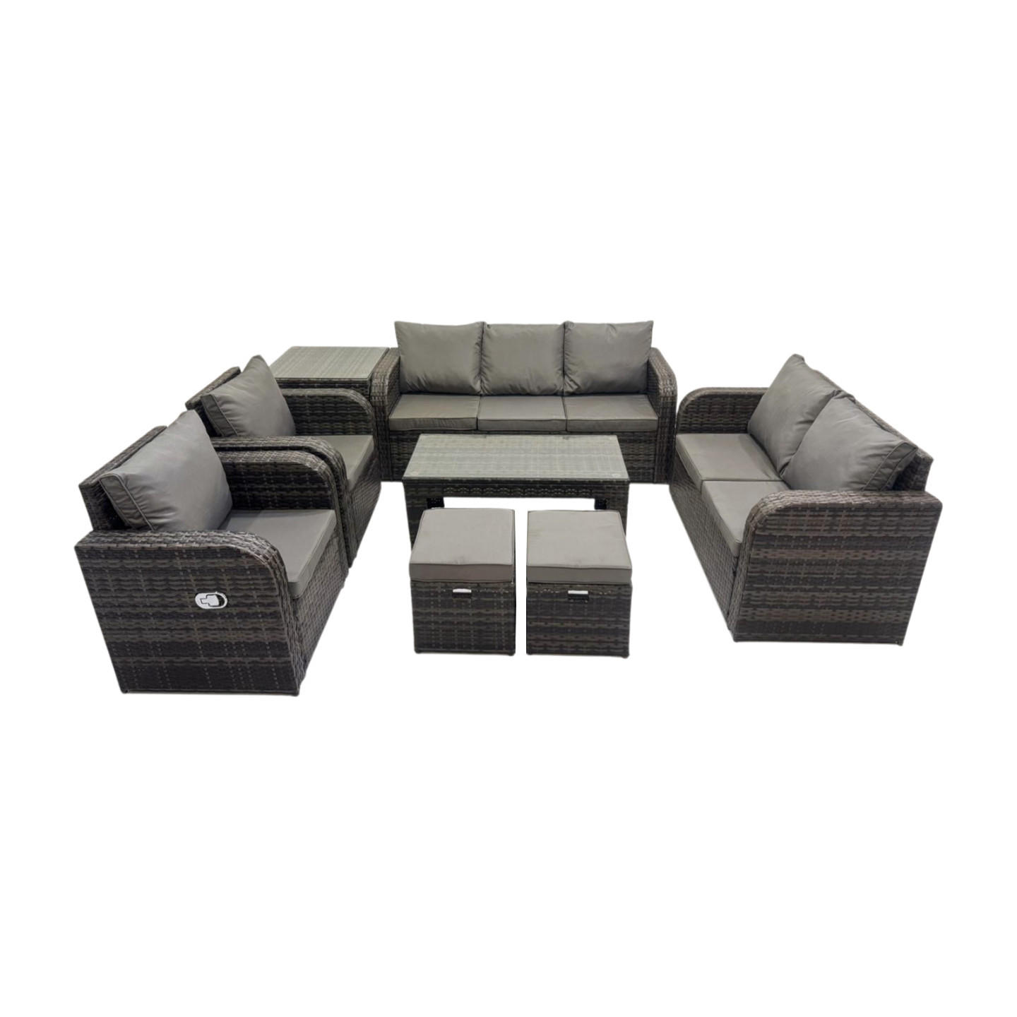 GARTENSOFA SET mit rechteckigem COUCHTISCH Polyrattan 9-Sitzer Dunkelgrau - Dunkelgrau/Grau, Glas/Kunststoff - Fimous