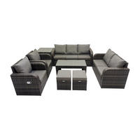 GARTENSOFA SET mit rechteckigem COUCHTISCH Polyrattan 9-Sitzer Dunkelgrau - Dunkelgrau/Grau, Glas/Kunststoff - Fimous