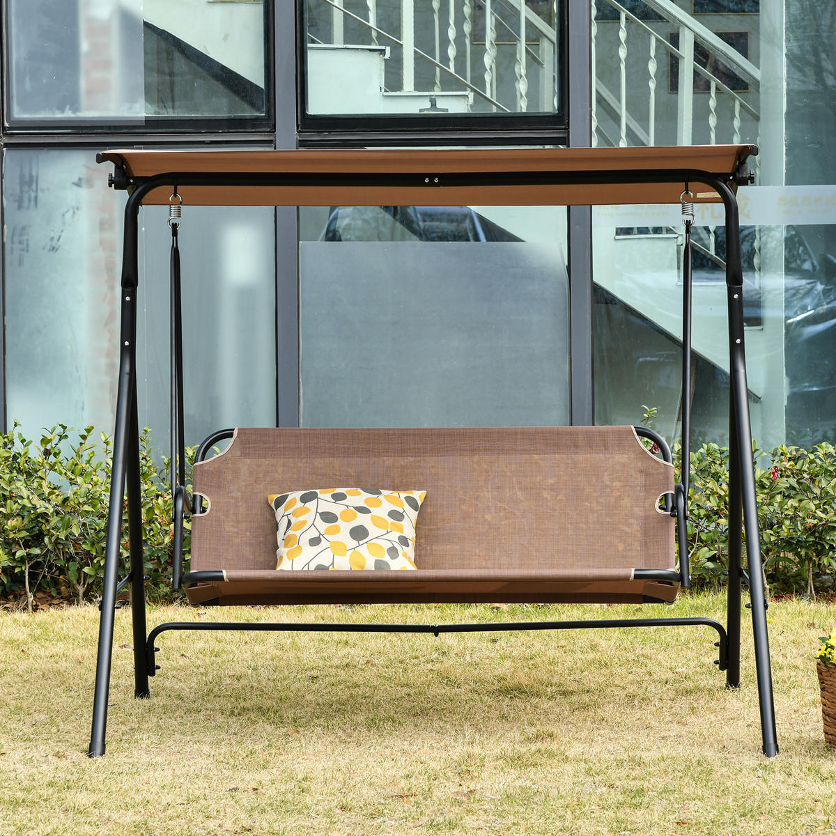 HOLLYWOODSCHAUKEL, Metall, Texteline, Braun - Braun, Metall (110/155/172cm) - Outsunny