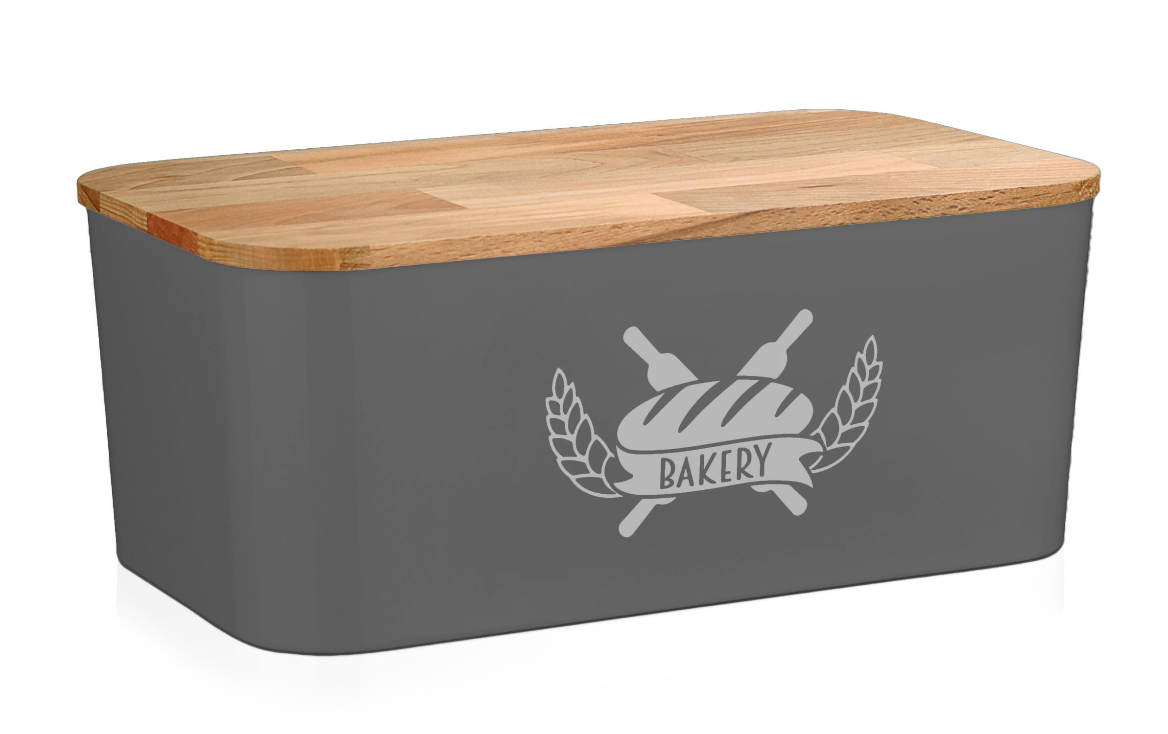 BROTKASTEN mit Bambus Schneidebrett grau - Grau, Kunststoff (15/22/36cm) - Lashuma