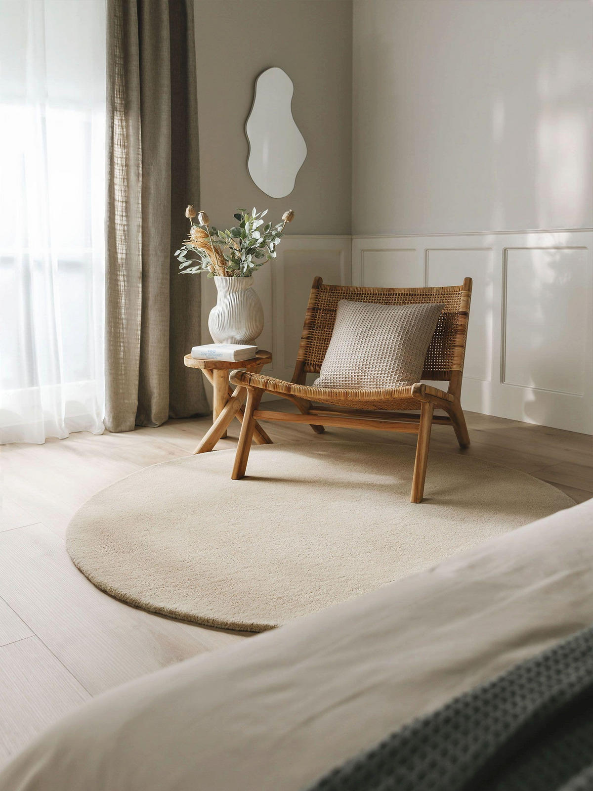 WOLLTEPPICH Bent Cream ø 150 cm rund - Creme, Textil (150/150cm) - benuta Nest