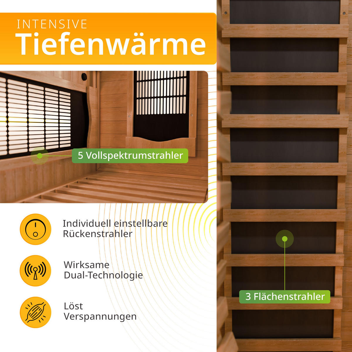 INFRAROTKABINE Kiruna 120 mit Dual Technologie & Hemlockholz - Naturfarben, Holz (120/190/105cm) - Artsauna