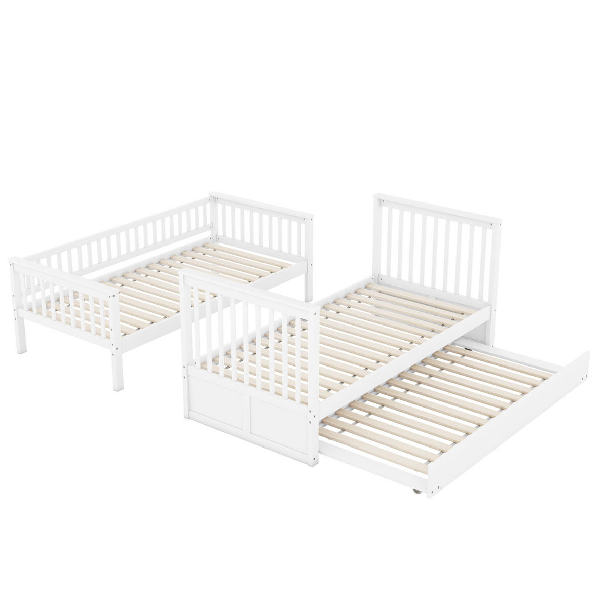 ETAGENBETT 90/200 cm in Weiß mit Ausziehbett und Treppe - Weiß, Holz (90/200cm) - BEAOK
