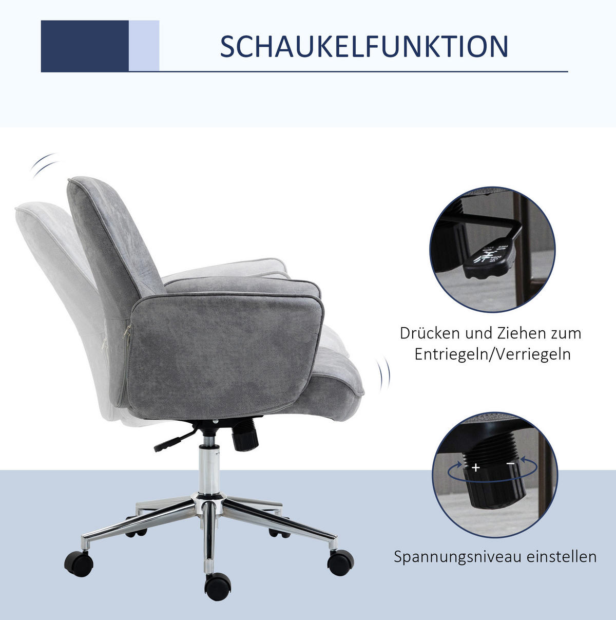 BÜROSTUHL in Hellgrau 69x67x102 cm, höhenverstellbar und mit Wippfunktion - Hellgrau, Textil (67/102/69cm) - IVMEU