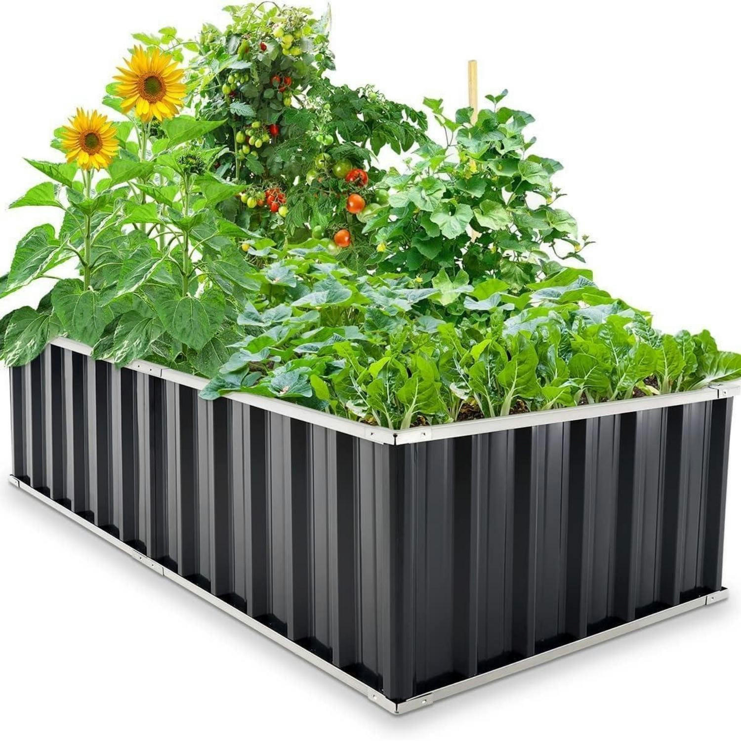 HOCHBEET 174 x 90 x 46 cm verzinkter Stahl Grau - Schwarz, Metall (91.4/45.7/172.7cm)