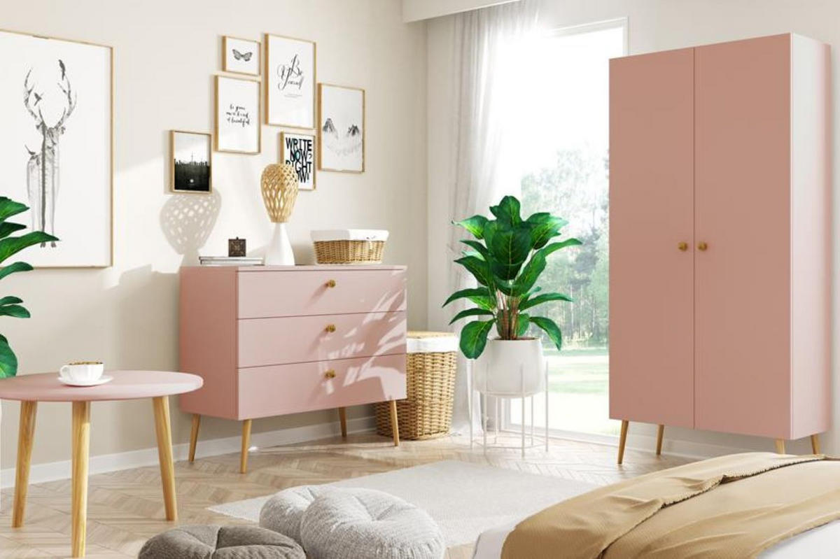 KLEIDERSCHRANK Ikon, Rosa, mit Kleiderstange - Rosa, Holzwerkstoff (100/202/52cm) - Bettso