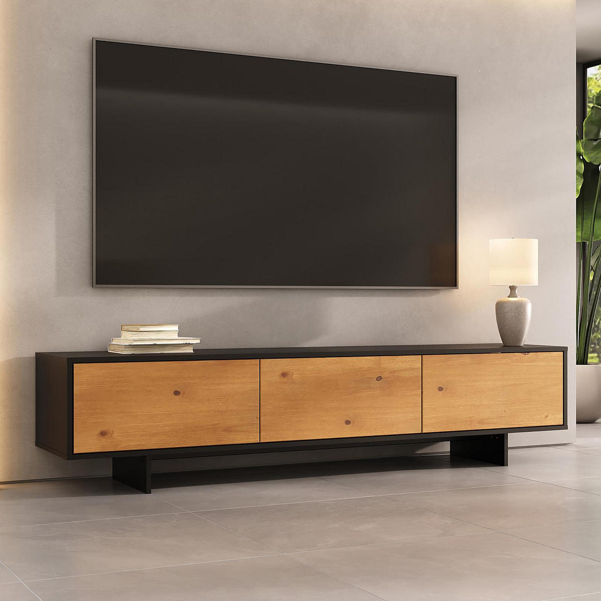 LOWBOARD ARTO schwarz/Eiche - Eichefarben/Schwarz, Holz (184/42/39cm) - IDIMEX