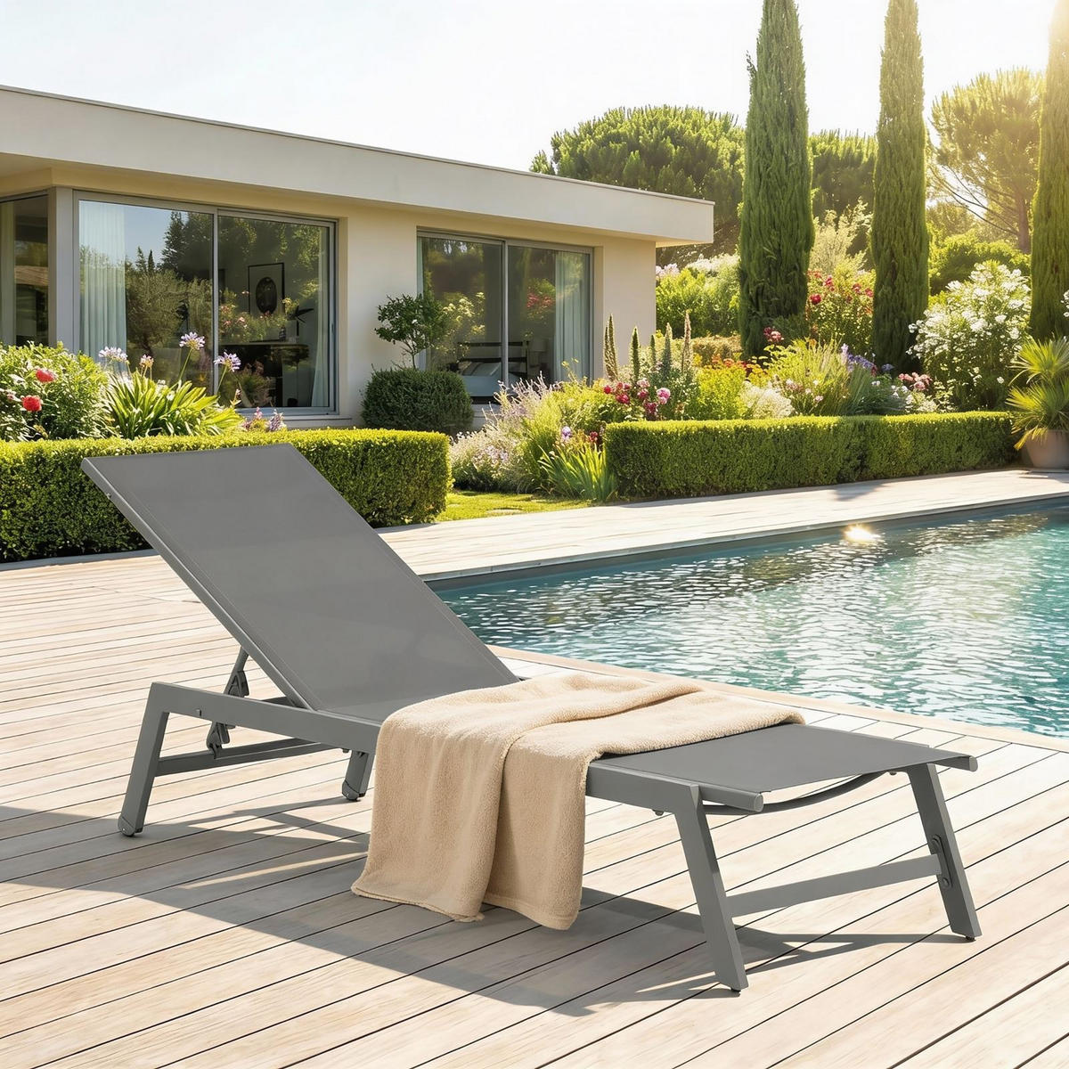 GARTENLIEGE ESPIRITU grau - Grau, Textil/Metall (192/31/55cm) - IDIMEX