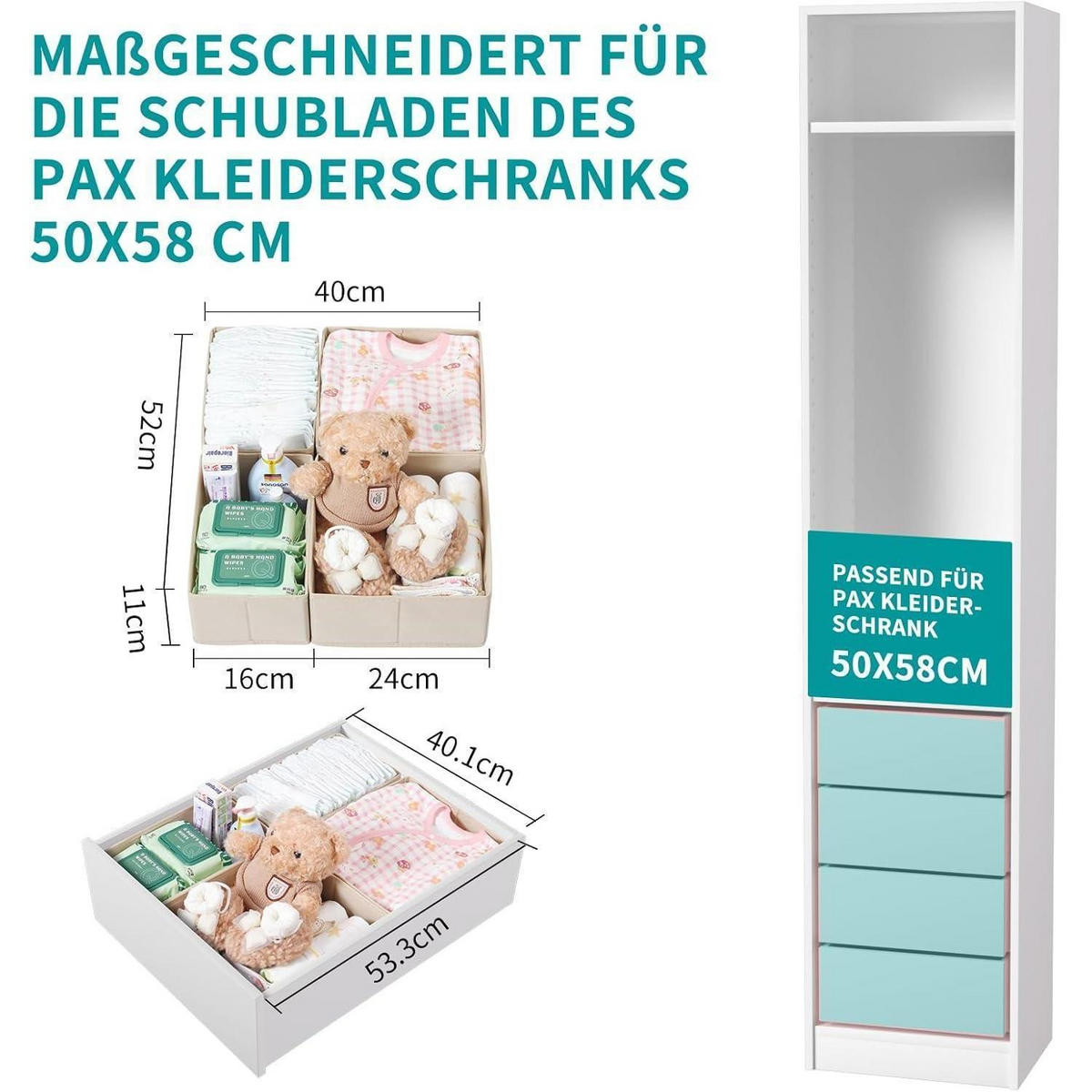 SCHUBLADEN Organizer 4er Set Beige 50x58 cm - Beige, Textil (28/12/28cm)