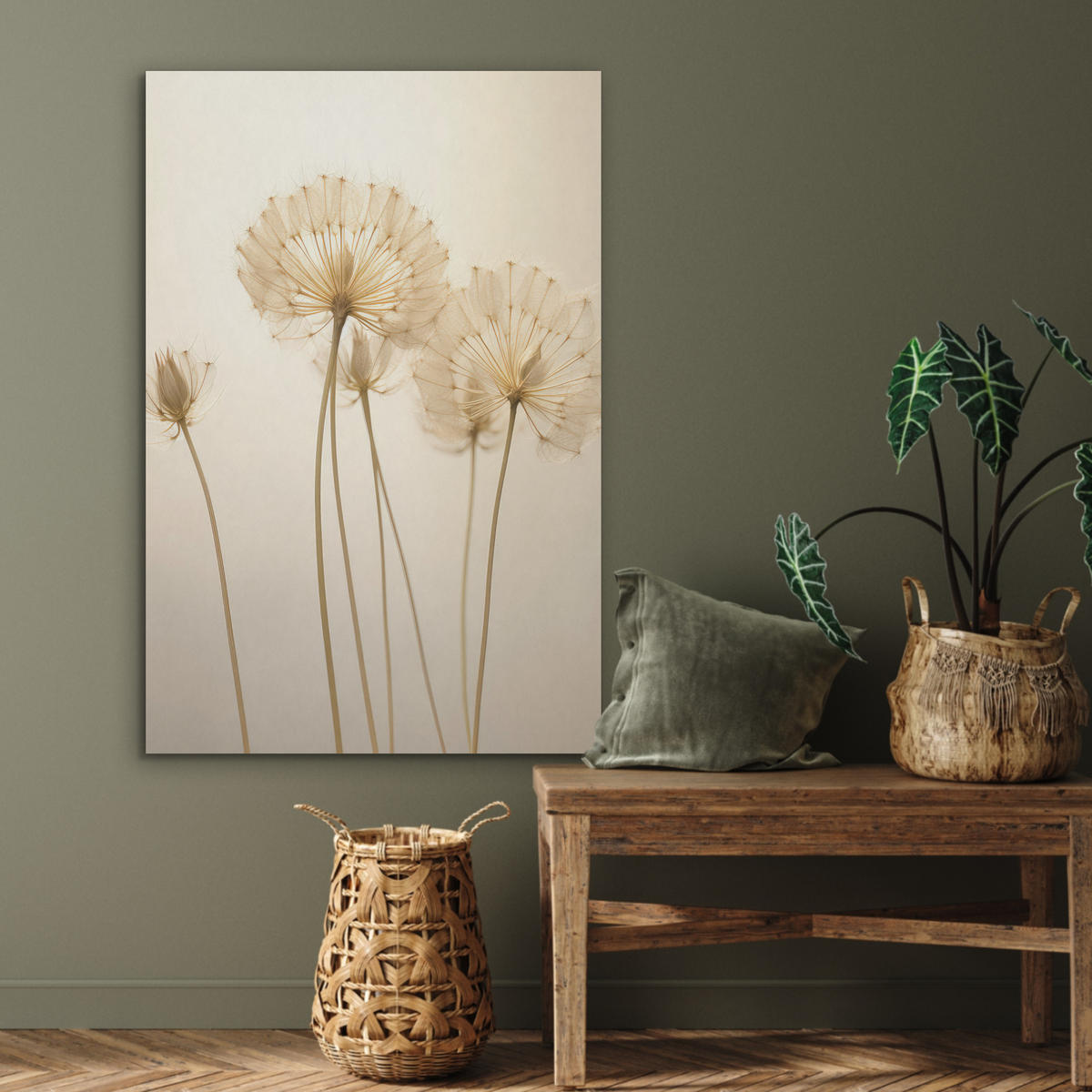 AKUSTIKPANEEL Sonnenlicht - Löwenzahn - Botanisch - Blumen 70x100 cm - Creme, Textil (70/0.9/100cm) - MuchoWow
