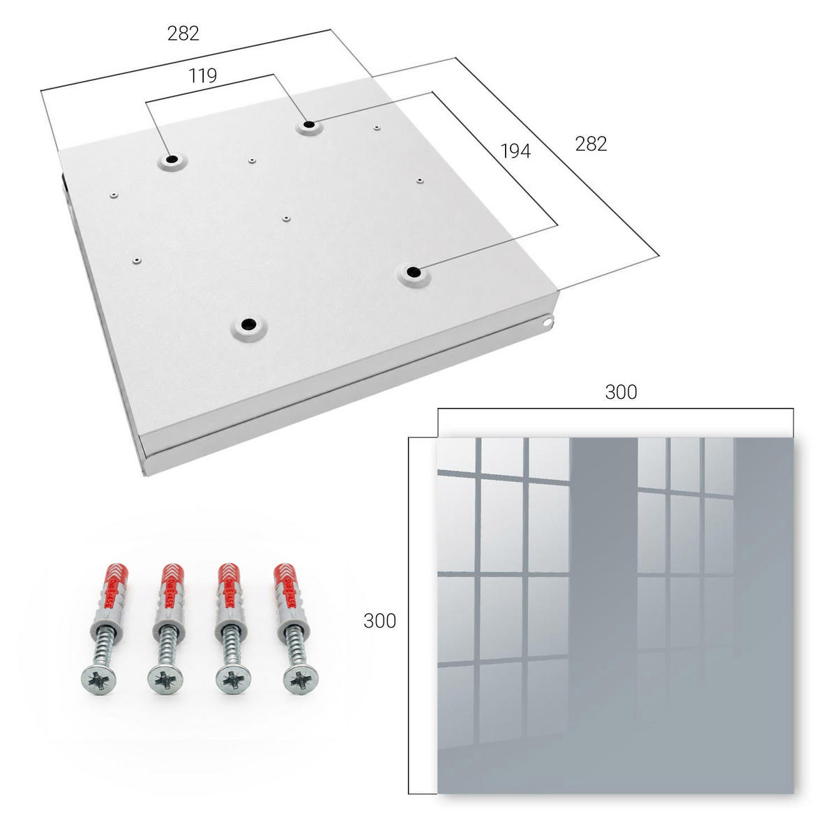 SCHLÜSSELBOX Weiß 30x30 cm – Türöffnung nach rechts - Grau - Grau, Metall (30/30/5cm) - TULUP