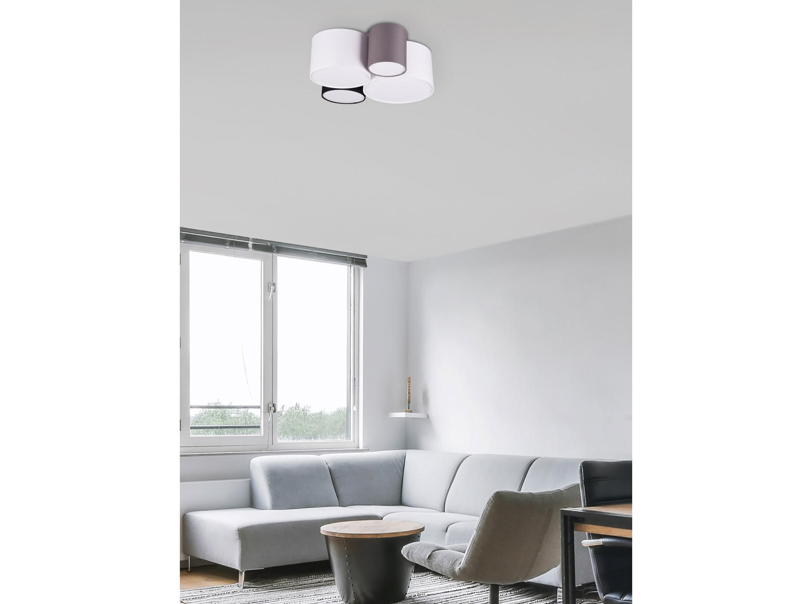 LED-DECKENLAMPE 4x Stoff Lampenschirm Schwarz, Weiß, Grau, Breite 50cm - Schwarz Hochglanz/Weiß, Textil (47/50/21cm) - meineWunschleuchte