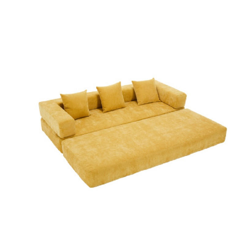 3-SITZER SOFA Chenille Senfgelb mit Seitentaschen und Anti-Rutsch-Unterseite - Gelb, Holzwerkstoff/Textil (198/60/79cm) - WISHDOR