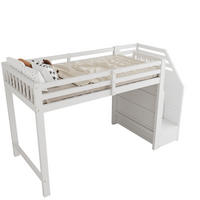 HOCHBETT 90/200 cm mit Lattenrost, Geländer und Stauraumtreppe, aus Kiefernholz, Weiß - Weiß, Holzwerkstoff (90/200cm) - Redom
