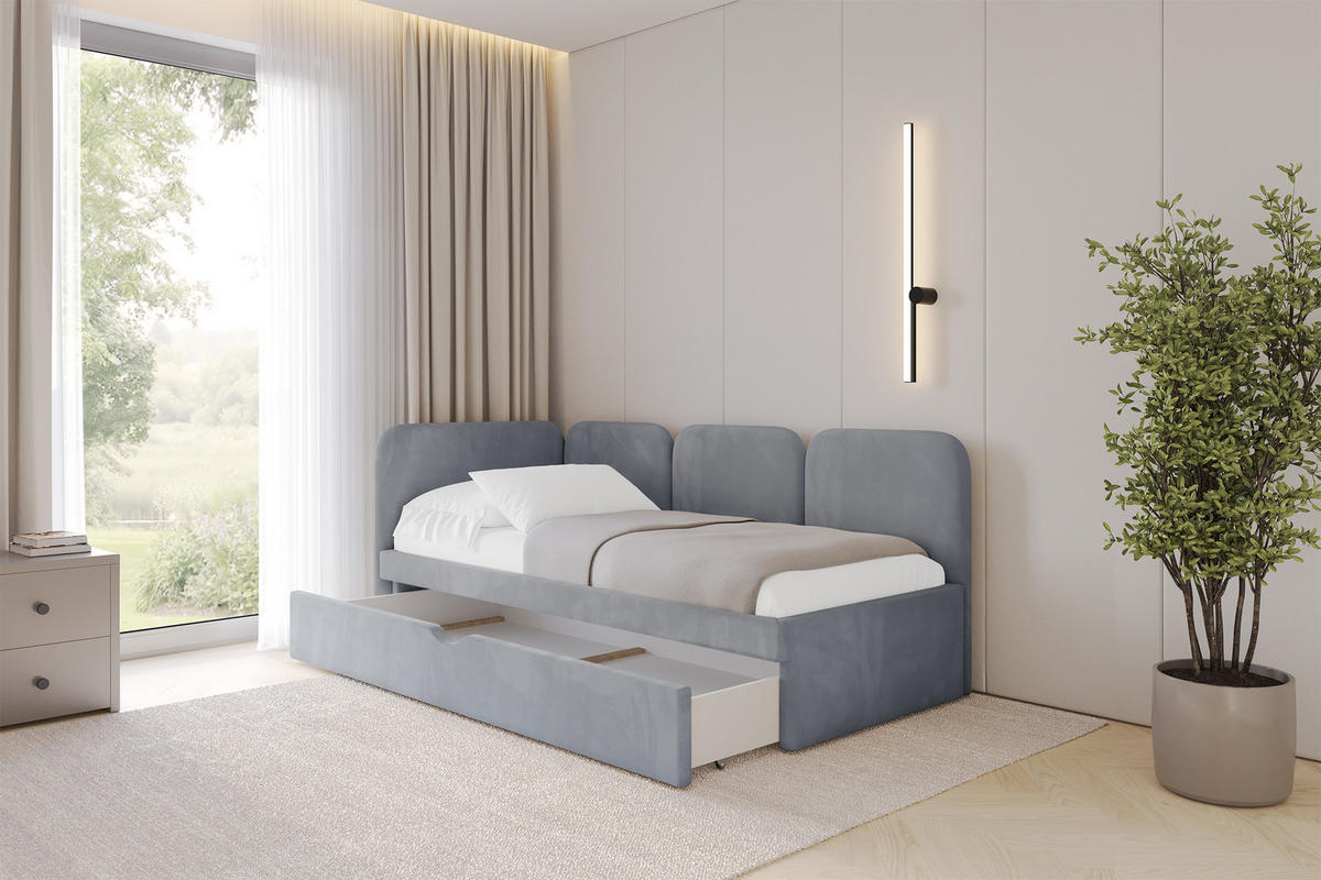 EINZELLBETT Jugendbett mit Bettkasten, Rechts - ALVY 80x200 Grau - Grau, Holzwerkstoff/Textil (80/200cm) - ALTDECOR