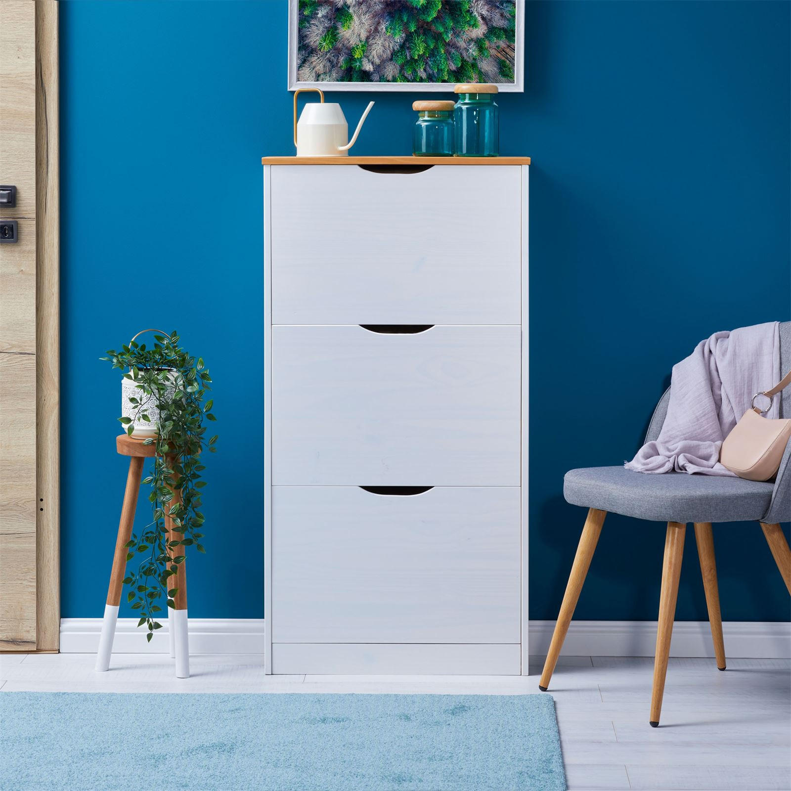 SCHUHSCHRANK BASIL - Weiß/Braun, Holz (59/116/25cm) - IDIMEX