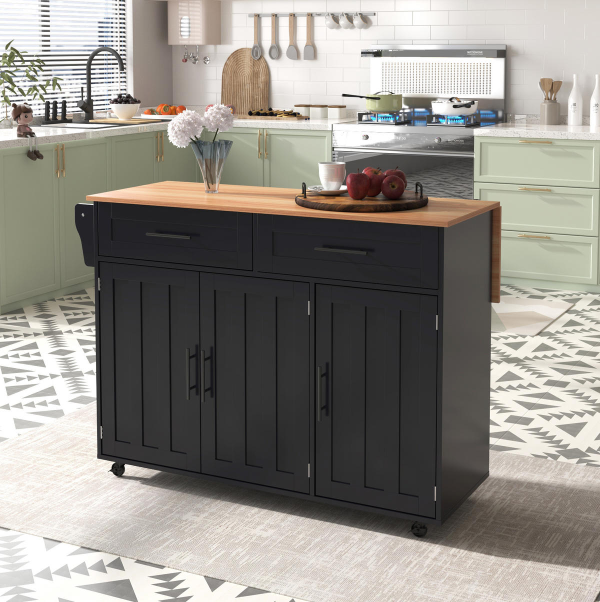 SERVIERWAGEN mit klappbarer Platte 129x71x91,5 cm MDF Black/Natural - Schwarz, Holz (46/91.5/120cm) - Beauniv