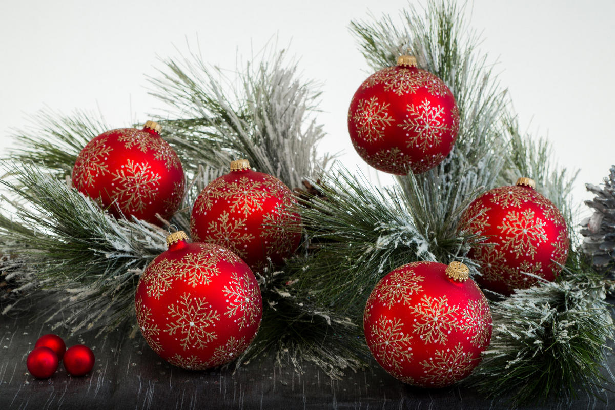 CHRISTBAUMKUGELN Blütenfeuerwerk Rot 8cm (Glas / 6 Stk.) - Rot, Glas (8/8/8cm) - Krebs Glas Lauscha