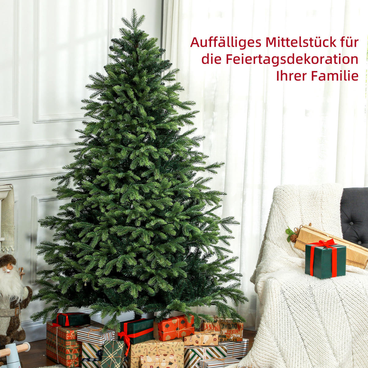 KÜNSTLICHER Weihnachtsbaum, 183 cm Christbaum mit 1700 Spitzen für Weihnachten - Grün, Kunststoff (183cm) - HOMCOM