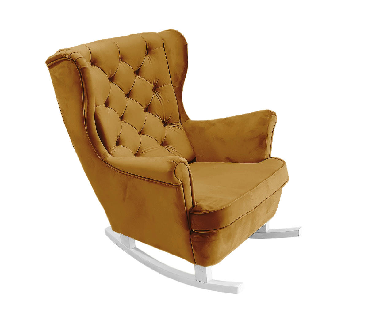 SCHAUKELSESSEL mit gepolstertem Sitz und Armlehnen, 102x81x95 cm, Olive_29816 - Messingfarben/Weiß, Holz/Textil (81/102/95cm) - DomoHome