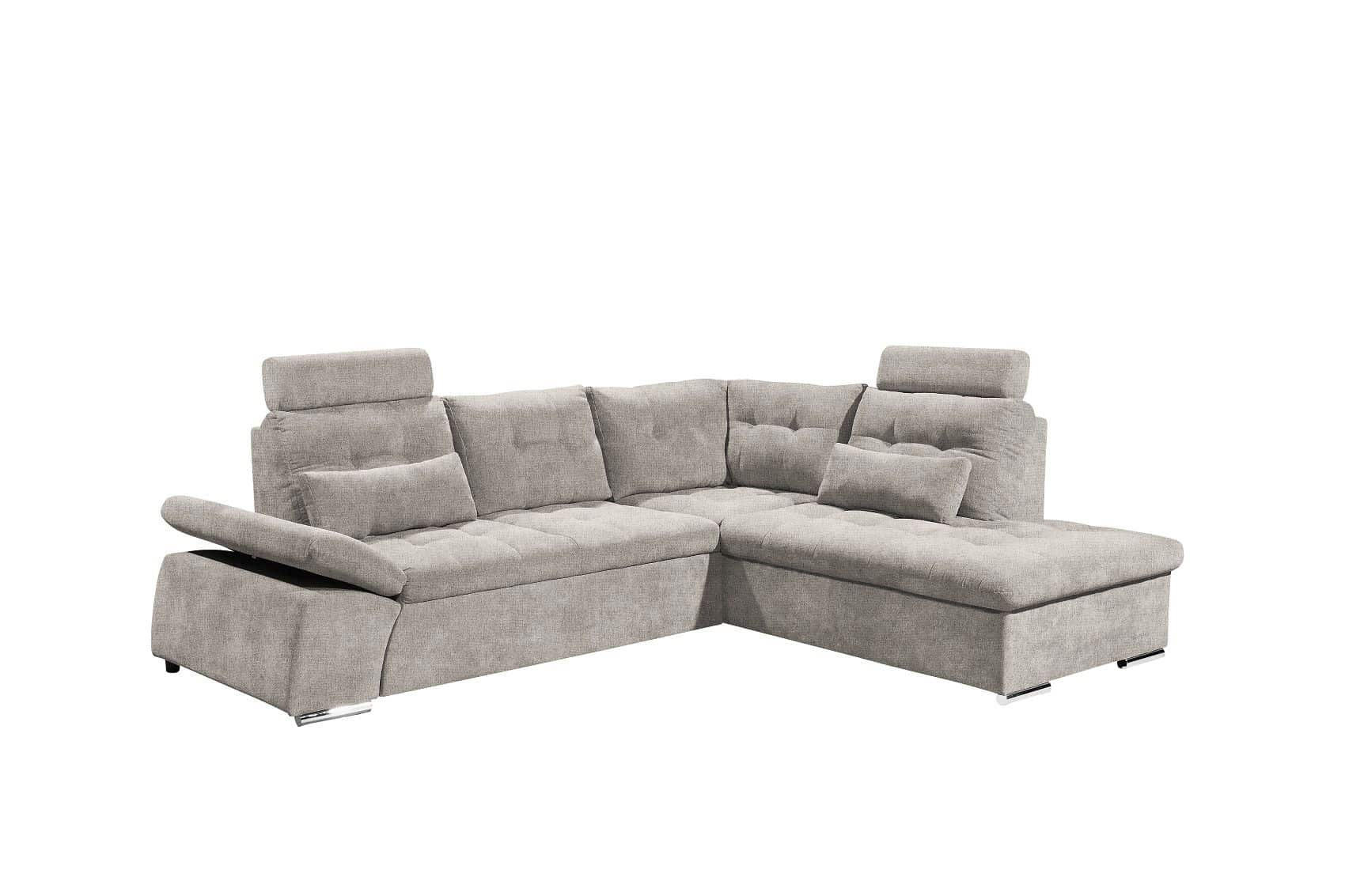 ECKSOFA mit Schlaffunktion, verstellbare Armlehne und Kopfstützen - Taupe/Chromfarben, Textil (219/260cm) - ed exciting design