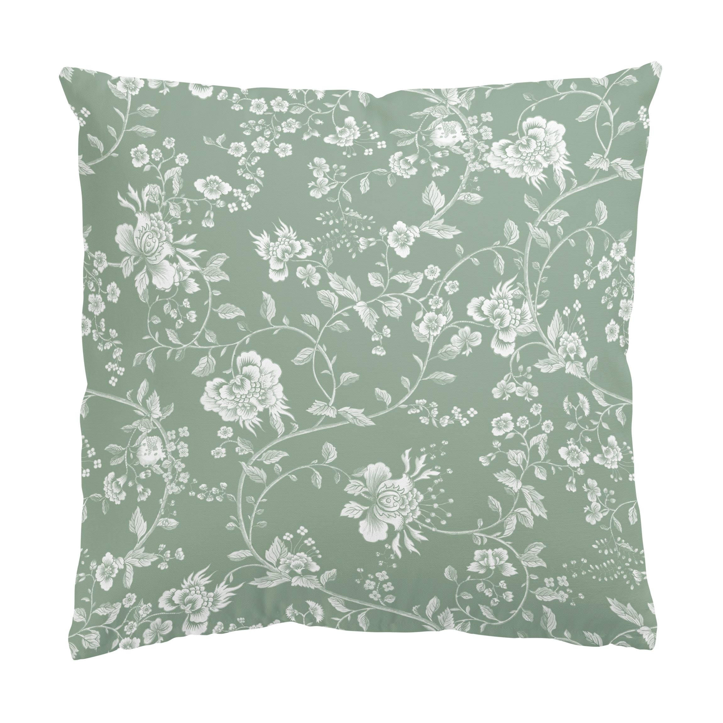 DEKOKISSEN Blumenranken auf Grün 50/50 cm - Grün, Textil (50/50/10cm) - Bilderwelten
