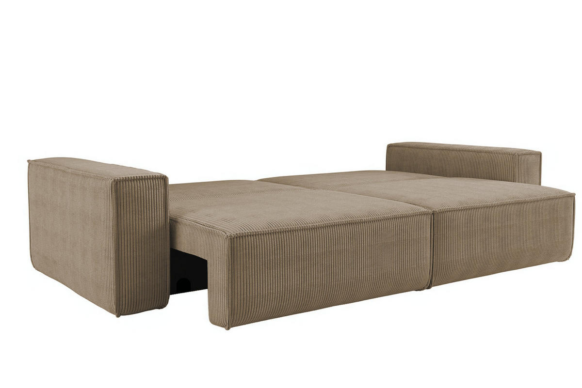 SCHLAFSOFA HUGO, Sofa mit Schlaffunktion und Bettkasten, Farbe: Hellbraun, Cordstoff - Hellbraun, Textil (244/83/98cm) - VENASI MÖBEL