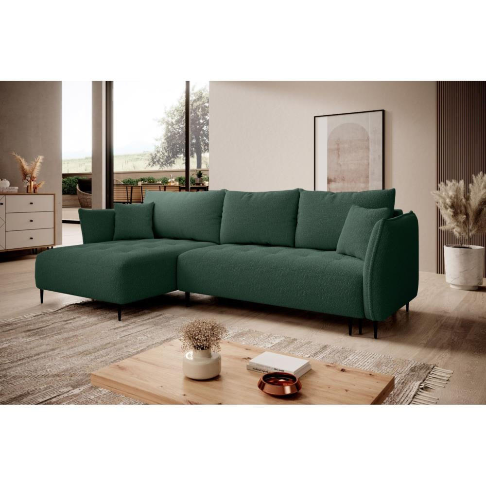 ECKSCHLAFSOFA Bari links grün - Schwarz/Grün, Textil (276/158cm) - Beautysofa