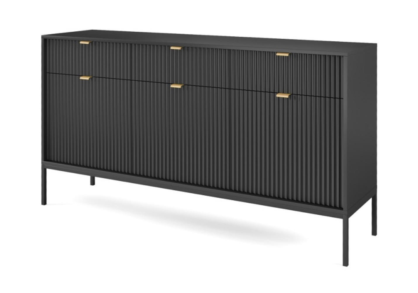 SIDEBOARD Schwarz NEW KSZ154 Geriffelt - Schwarz, Holzwerkstoff (154/83/39cm) - Sepro Meble