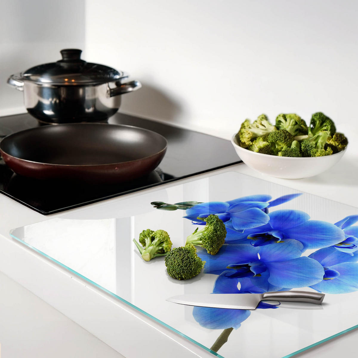 GLASPLATTE 60x52 cm Blaue Orchidee - Blau, Glas (60/0.4/52cm) - TULUP