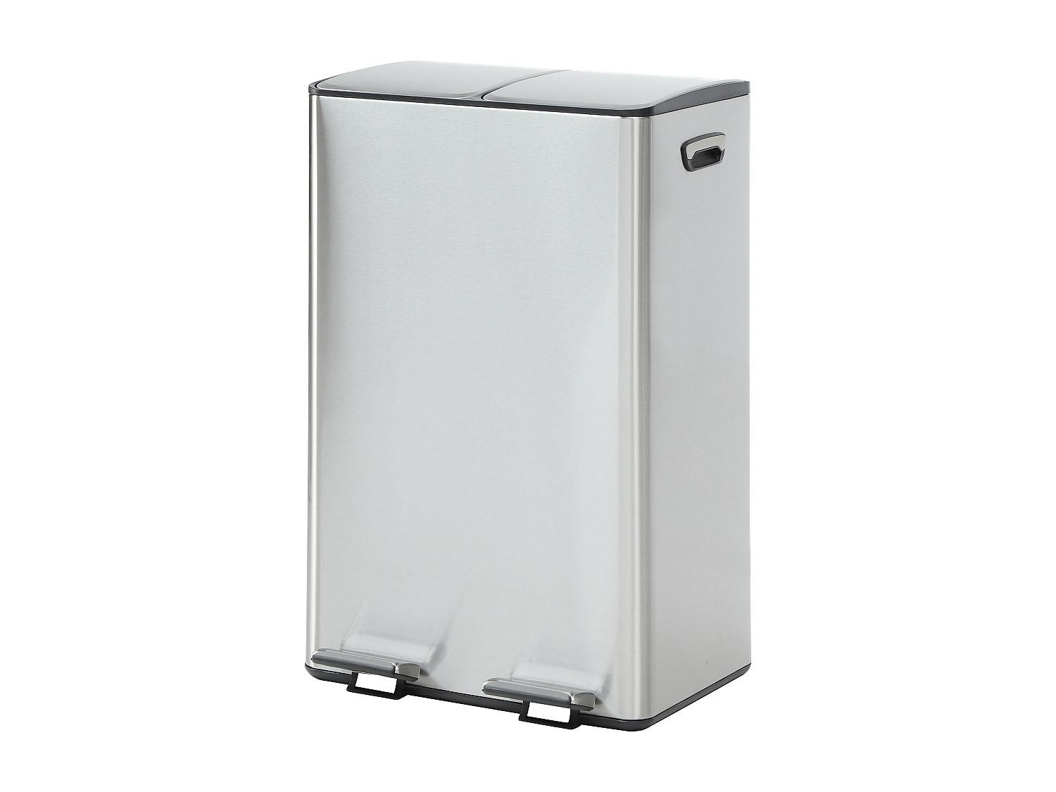 MÜLLTRENNSYSTEM mit Pedal aus Edelstahl – 2 Behälter à 30 L – Chrom – GANEM - Silberfarben, Metall (46.1/71/36.1cm) - Vente-Unique