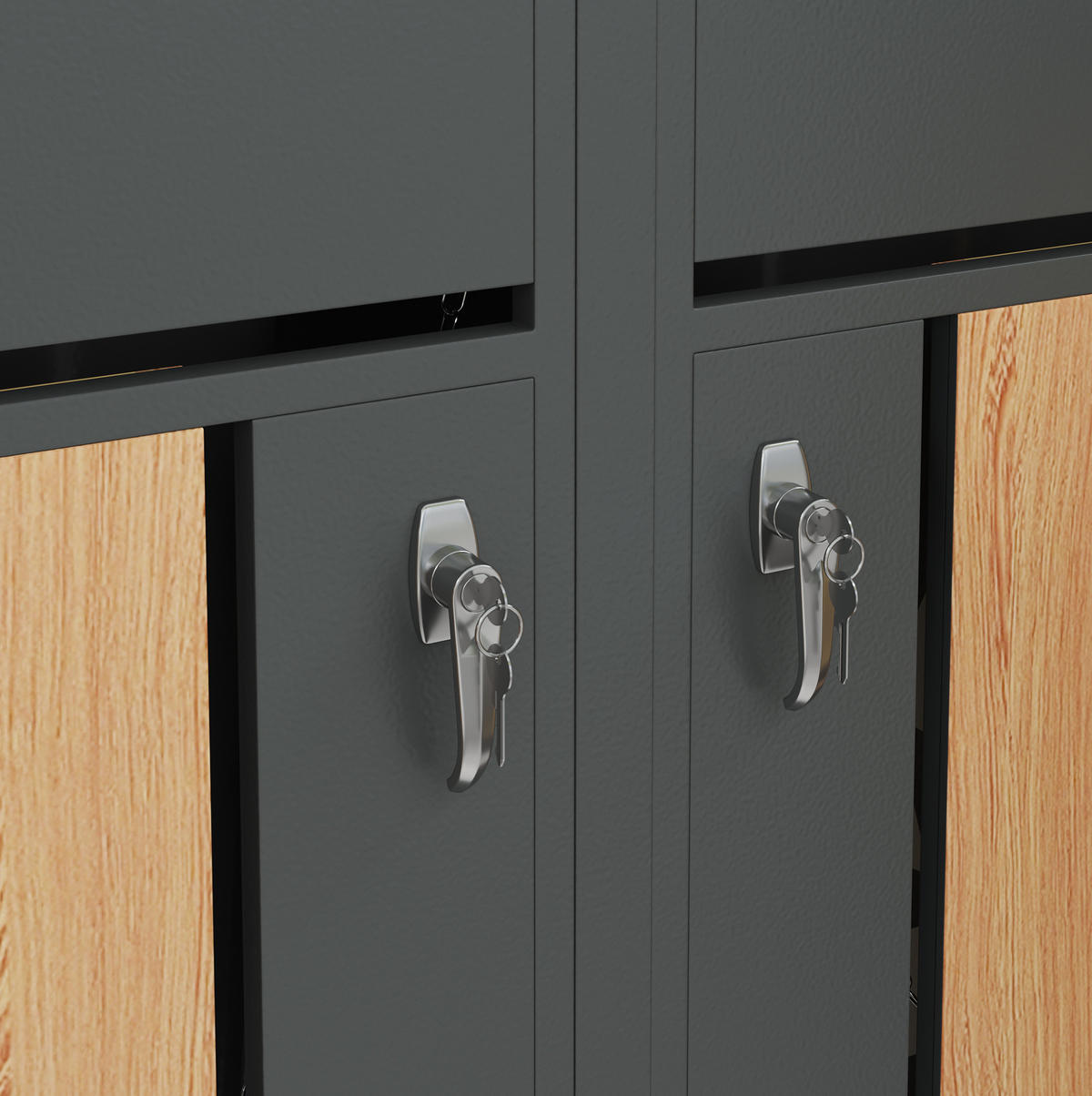 MÜLLTONNENBOX aus Stahl in Grau/Holzoptik mit Pflanzkasten & 4 Türen 264x80x124,5 cm - Grau, Metall (264/124.5/80cm) - Modfu