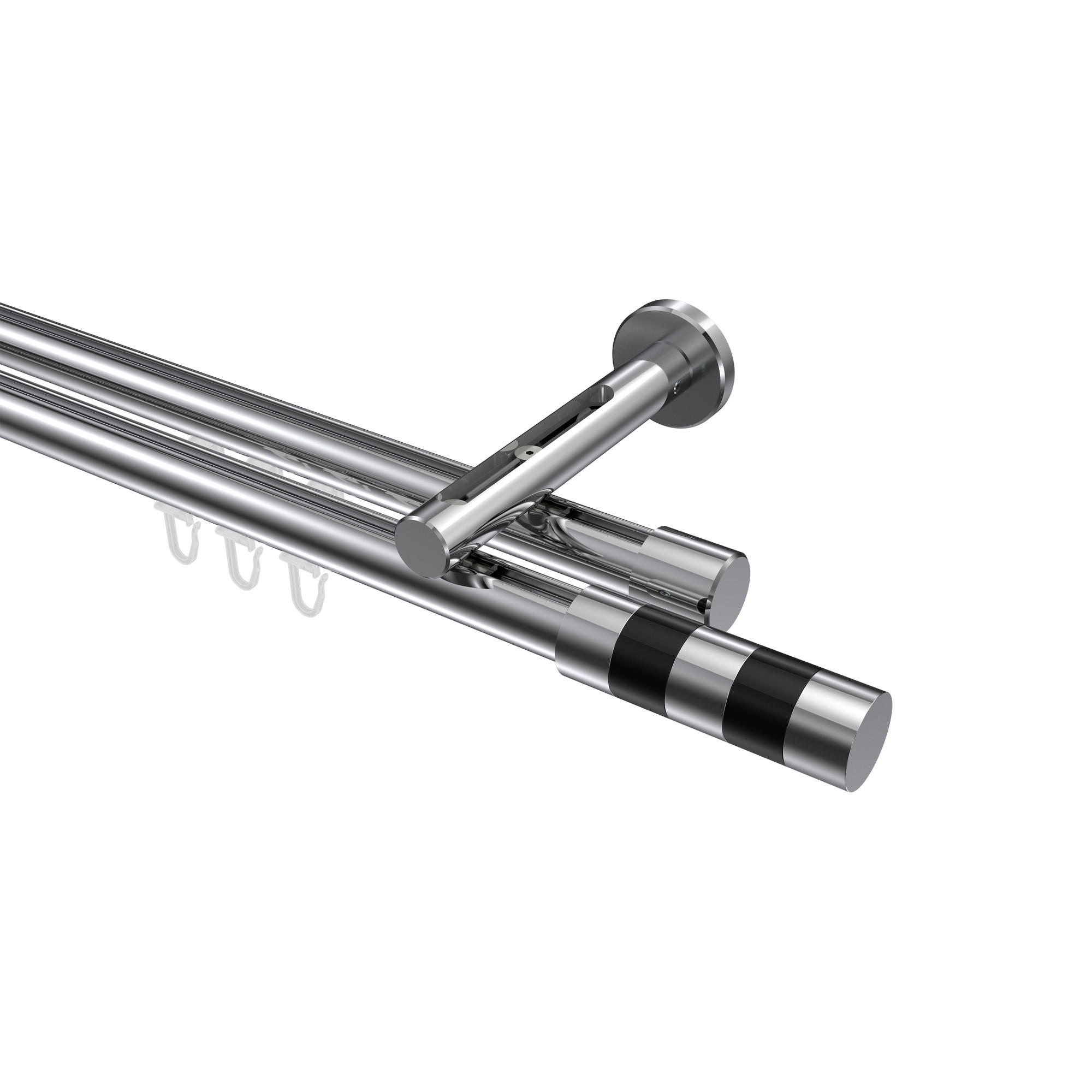 INNENLAUF-GARDINENSTANGEN-SET Siteno Mavell 320 cm (geteilt in 2 x 160 cm), 2-läufig, 20 mm Ø Chrom - Chromfarben/Schwarz, Metall (320cm) - INTERDECO