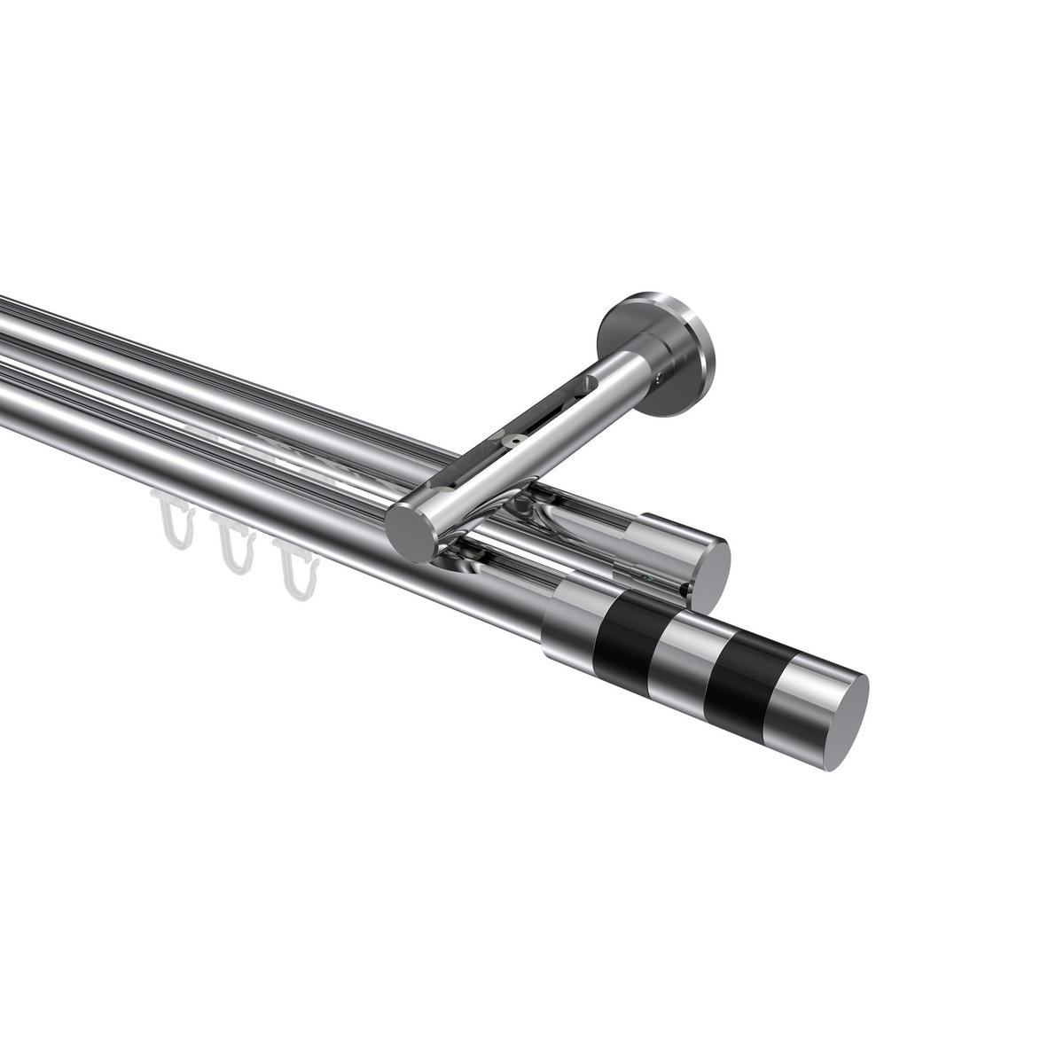 INNENLAUF-GARDINENSTANGEN-SET Siteno Mavell 320 cm (geteilt in 2 x 160 cm), 2-läufig, 20 mm Ø Chrom - Chromfarben/Schwarz, Metall (320cm) - INTERDECO
