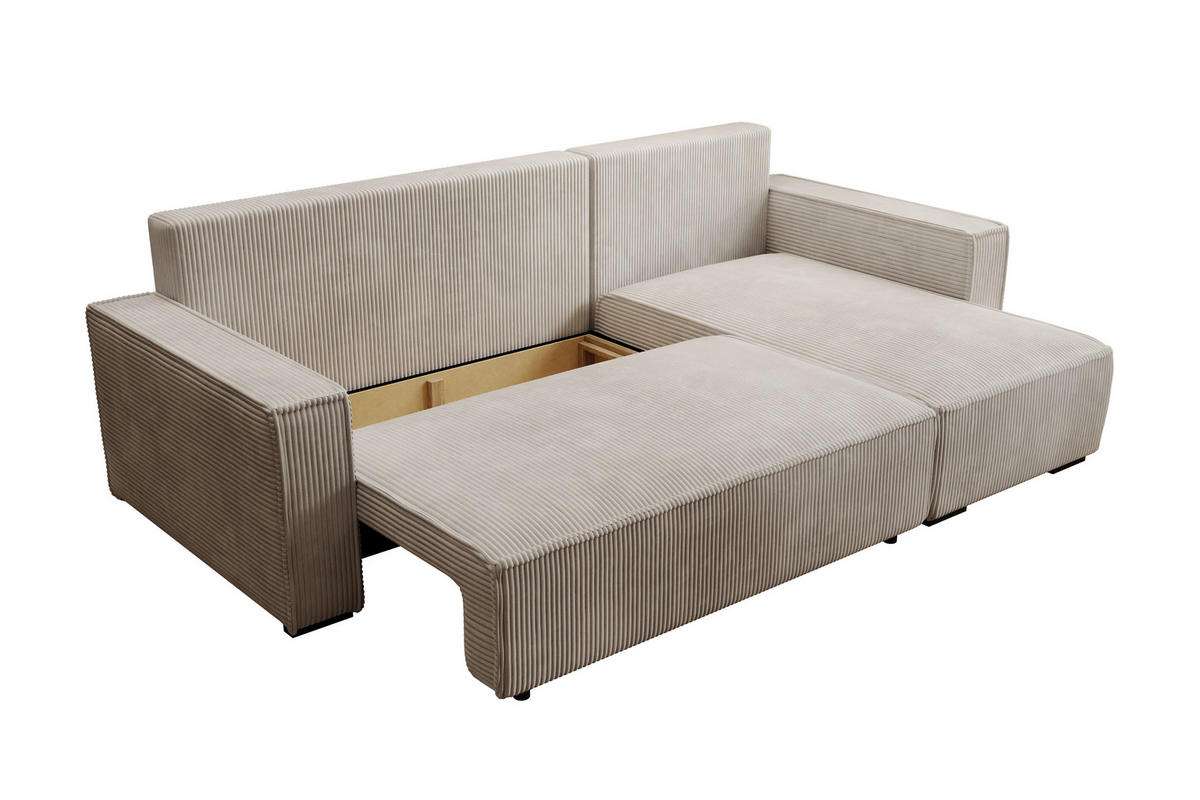 ECKSOFA CUDDY L, Eckcouch in L-Form mit Schlaffunktion und Bettkasten, Farbe: Hellgrau, Cordstoff, Ottomane Rechts - Hellgrau, Textil (240/140cm) - Storez24