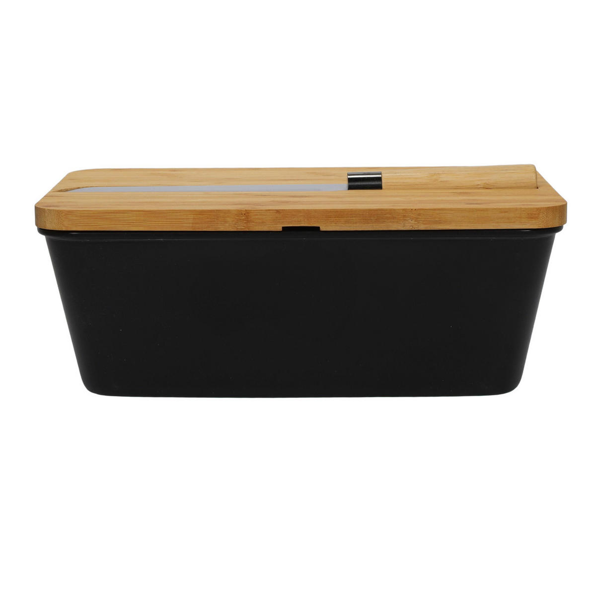 BROTKASTEN mit Bambusdeckel und Brotmesser 34,8/20/15,5 cm - Schwarz, Naturmaterialen (20/15.5/34.8cm) - Kesper