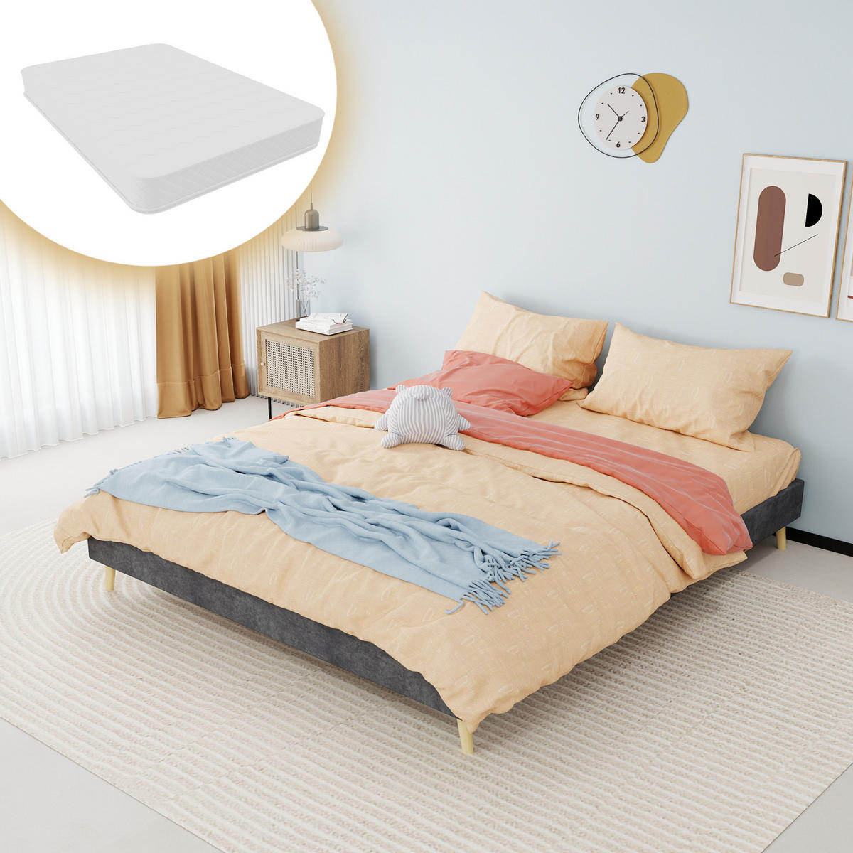 POLSTERBETT 160/200 cm DE-33008 Veloursbezug Grau - Grau, Metall (160/200cm) - ComfortXL