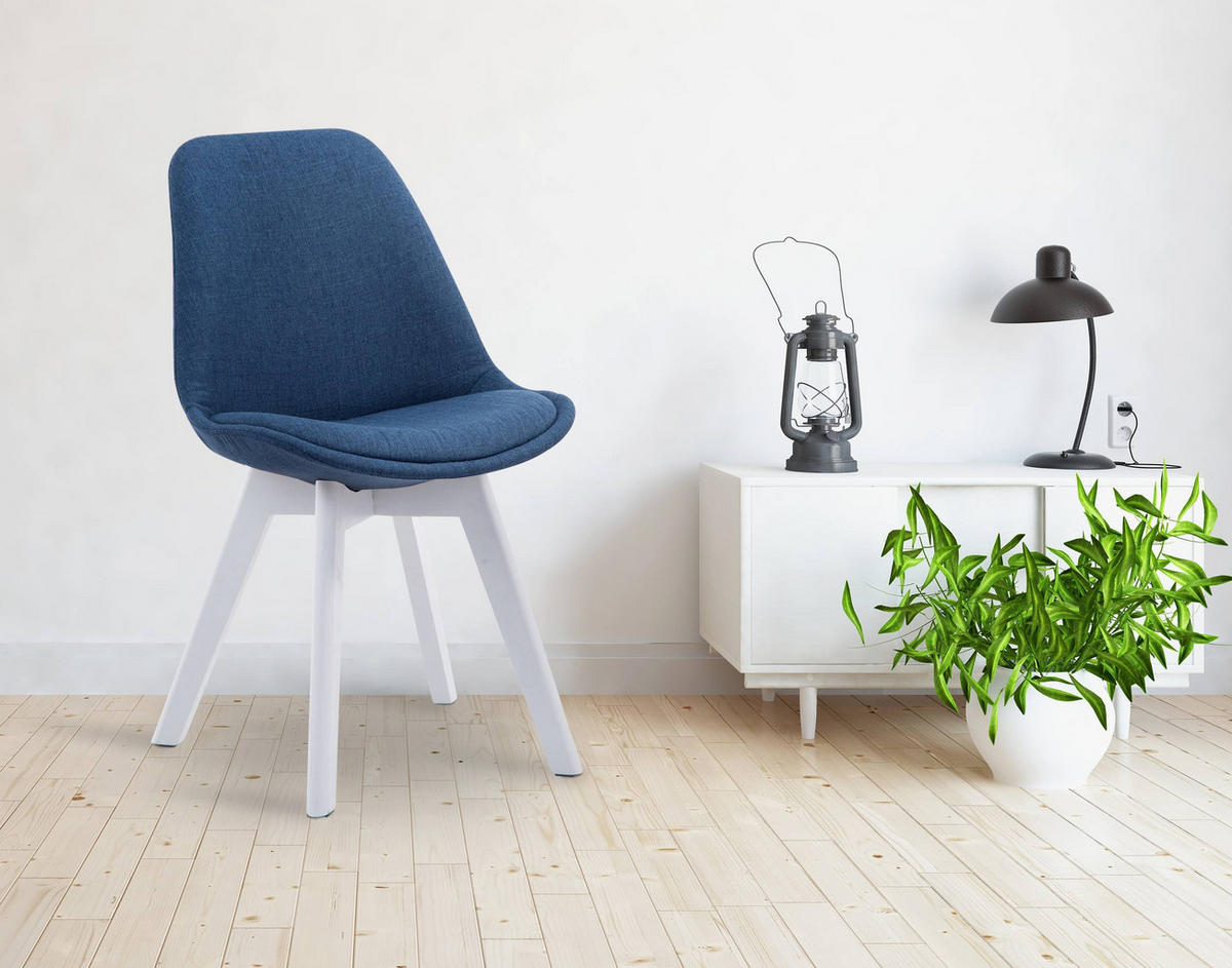 STUHL Stoff Blau - Blau/Weiß, Holz/Textil (48/84/55cm) - CLP