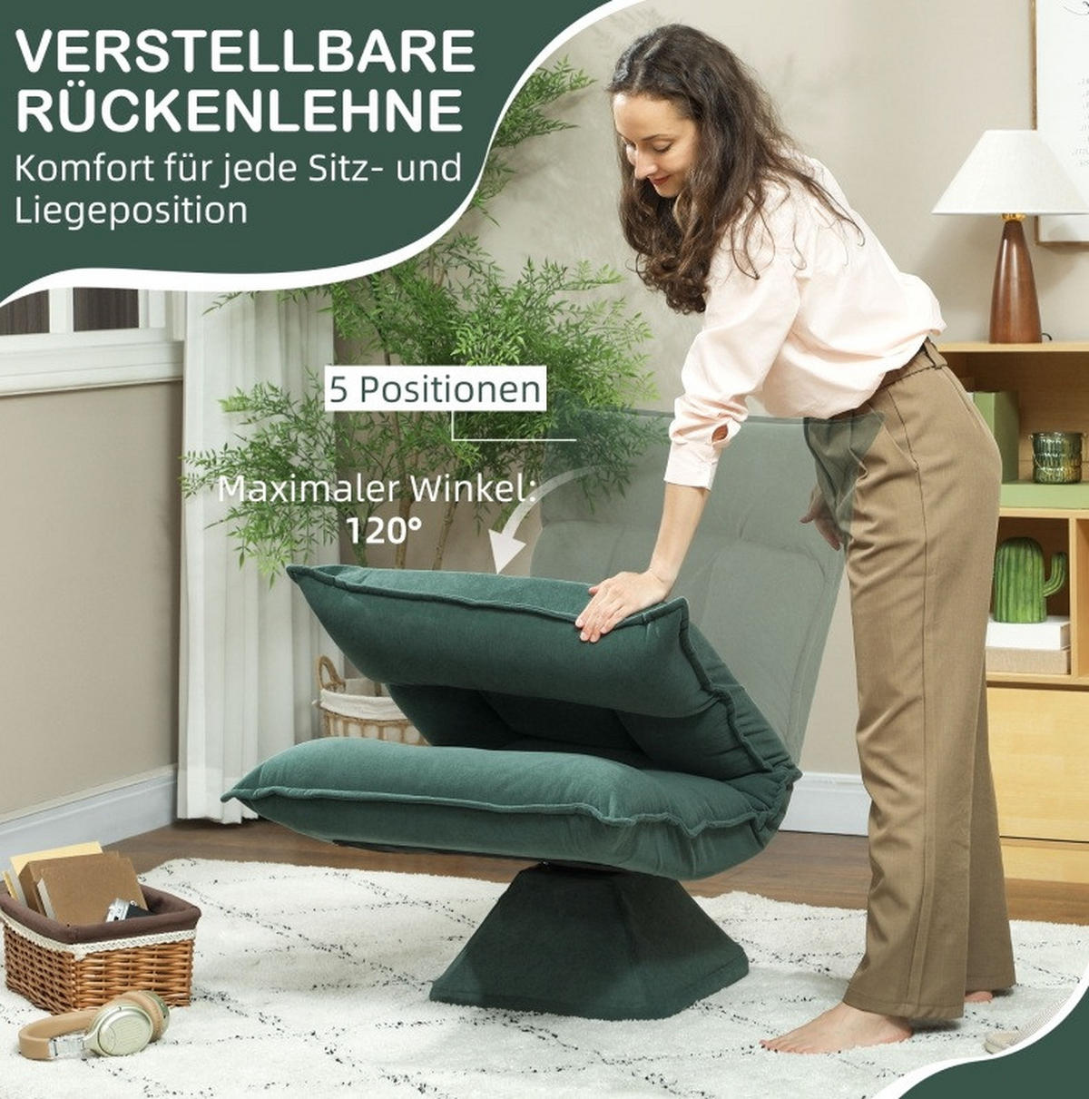 BODENSTUHL drehbar mit verstellbarer Rückenlehne Polyester Green - Grün, Kunststoff (62/95/70cm) - Beauniv