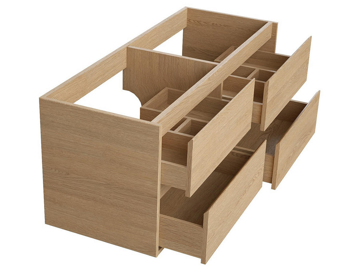 DOPPELWASCHTISCH - 120 cm x 45 cm - Holz, Platte, Keramik - Naturfarben Hell - MILIPAM - Naturfarben, Keramik/Holz (120/50/45cm) - Vente-Unique