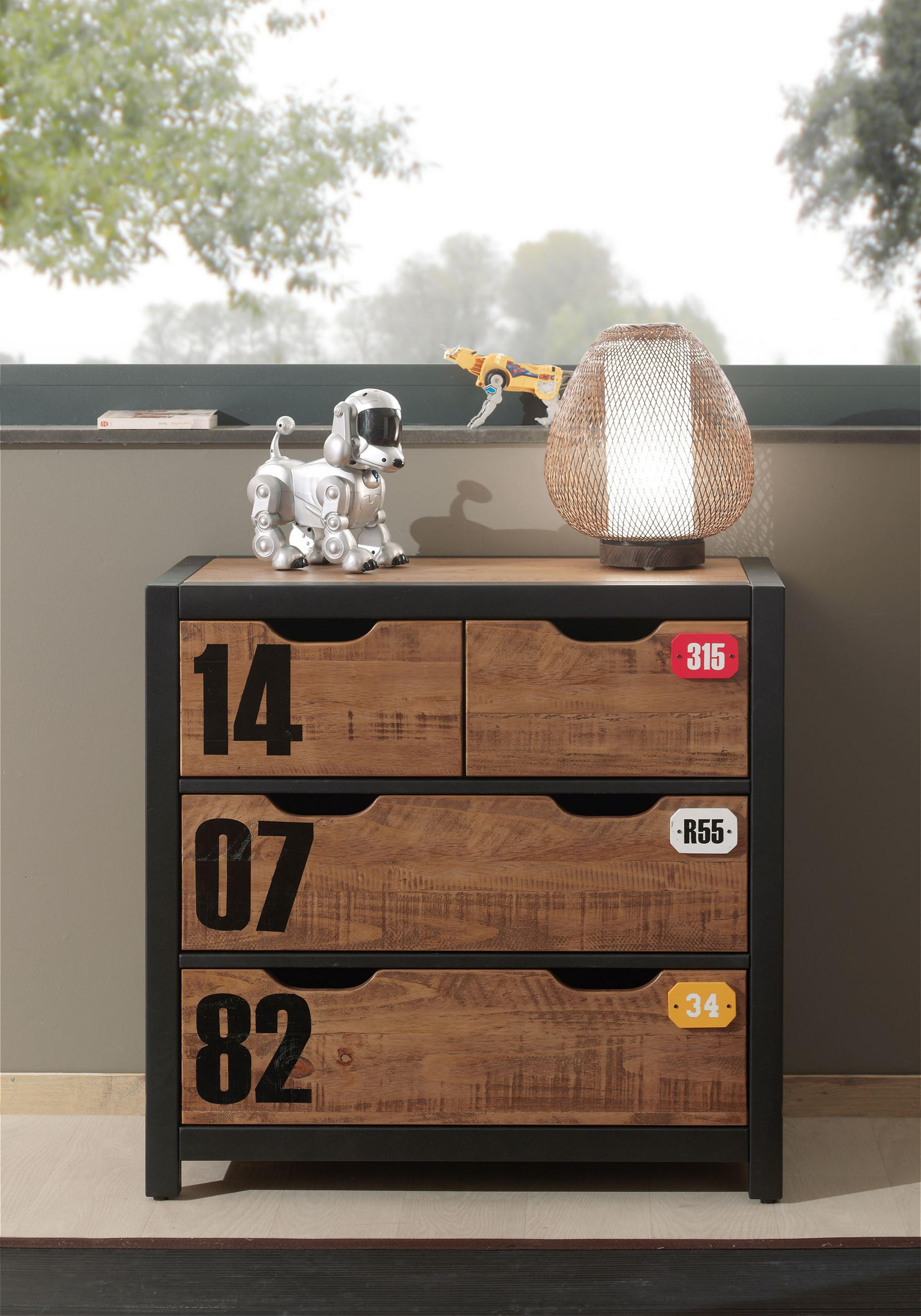 SCHUBLADENKOMMODE Kameko 86x42x83 MDF+Massivholz Schwarz/Cognac - Cognac/Schwarz, Holzwerkstoff (86/83/42cm) - 58aufmkessel