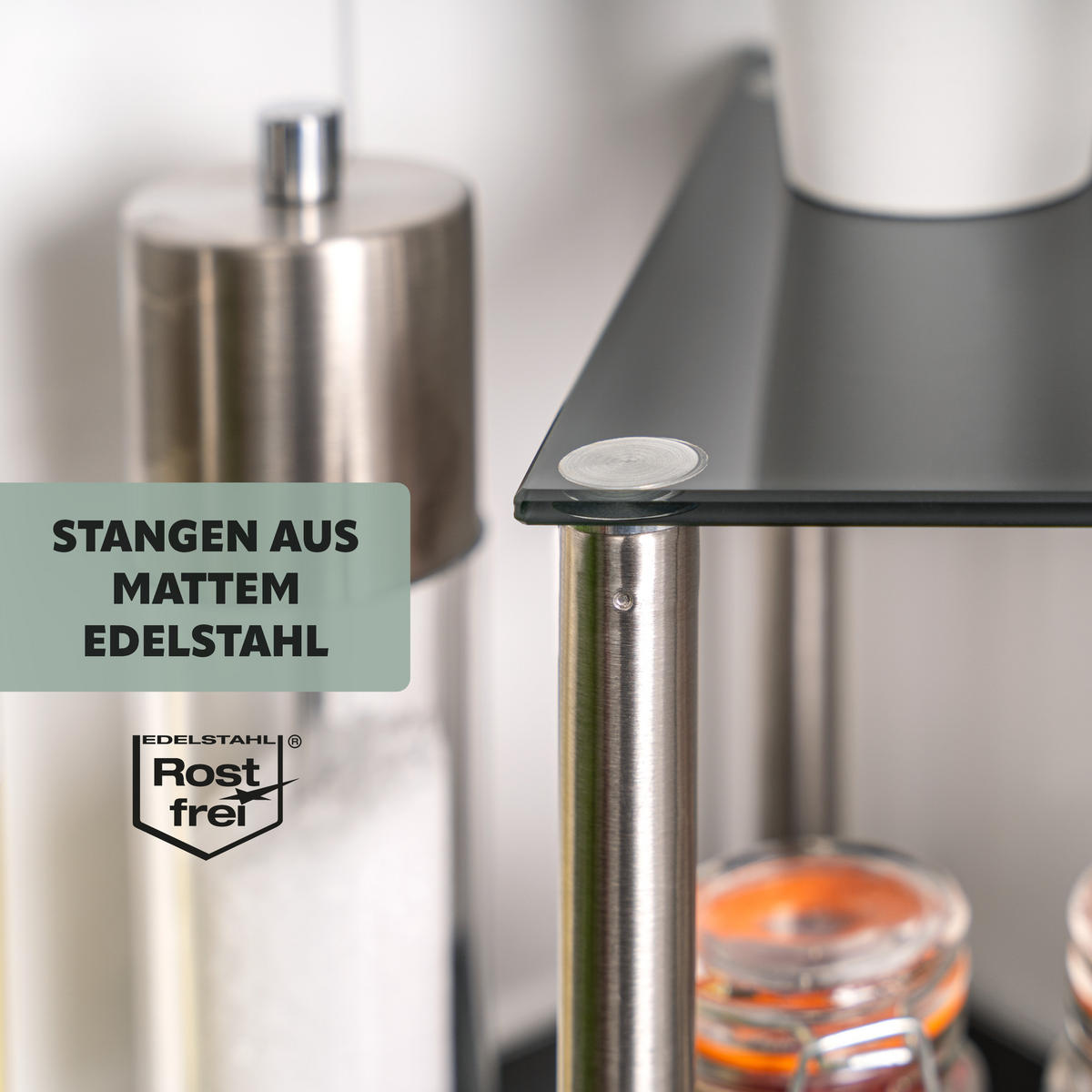 ECKREGAL, grau, Edelstahl, Kunststoff - Grau, Glas (33/34/33cm) - bremermann